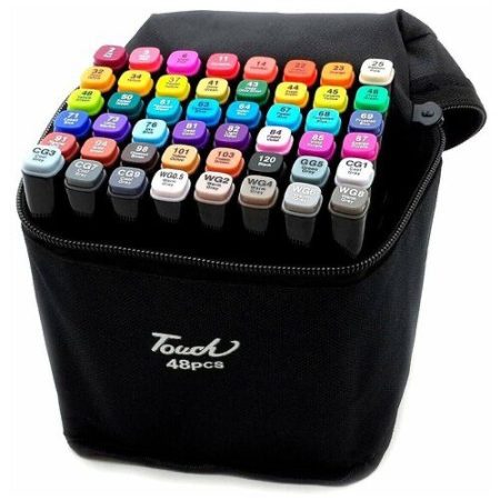 Alcohol Based Marker with Case, 48 Colors Dual Brush Tip Permanent Art Markers for Book Painting Card Making Coloring Illustrations Sketch. For Fashion Design, Interior and Architecture students.