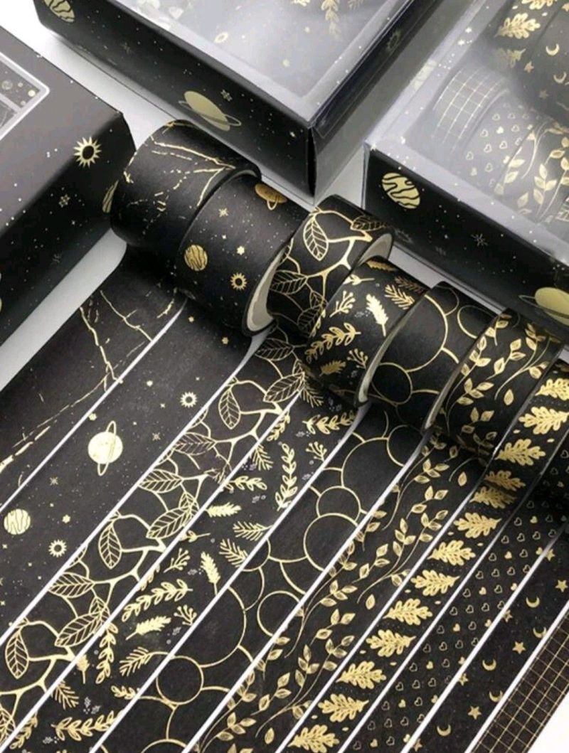 10 Set Rolls Washi Tape Golden Foil Decorative Masking Paper Tape for Scrapbooking, Planners, Card/Gift Wrapping, DIY Decor and Craft Supplies  - Image 4