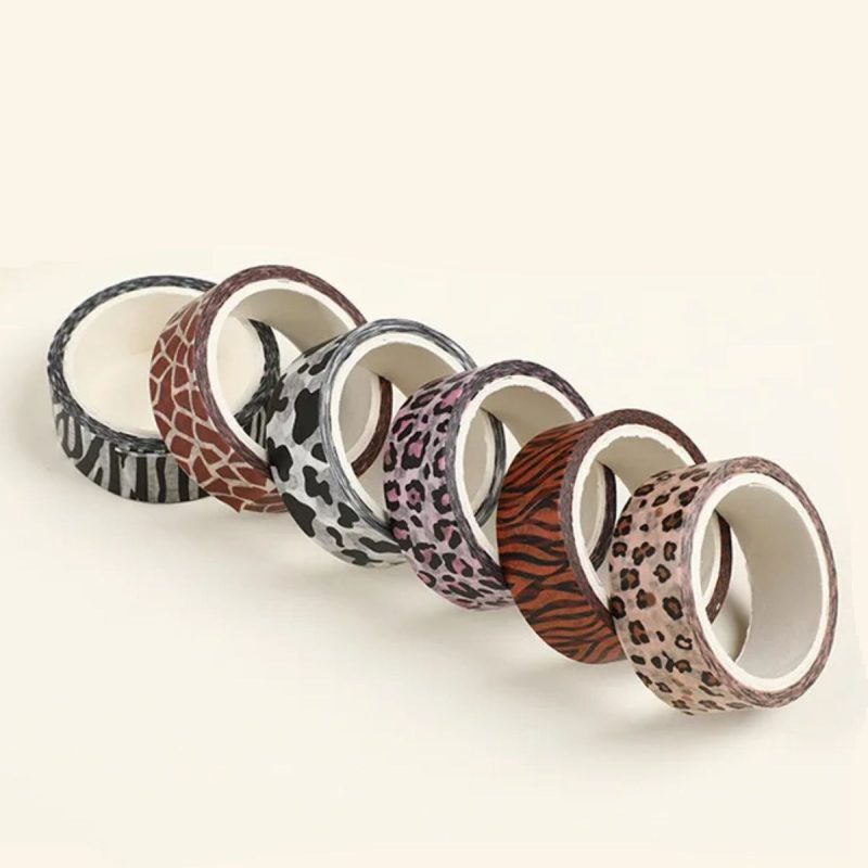 6 Rolls Washis Tape Decorative Tape Animal Print Crafting Tape Craft Supplies for Journals Scrapbooking Wrapping - Image 2