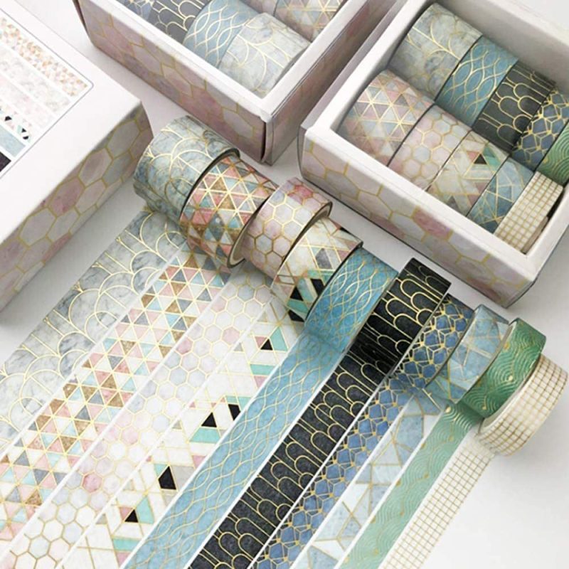 10 Set Rolls Washi Tape Golden Foil Decorative Masking Paper Tape for Scrapbooking, Planners, Card/Gift Wrapping, DIY Decor and Craft Supplies  - Image 5
