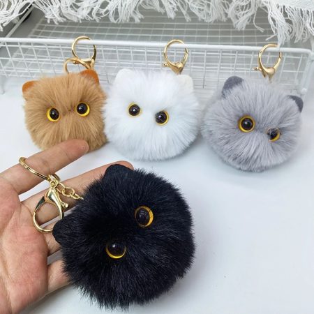 Plush Cat Keychain Hand-Made Faux Fur Ball Pom Pom Key Ring For Women Girls Bag Decoration Birthday Gifts
