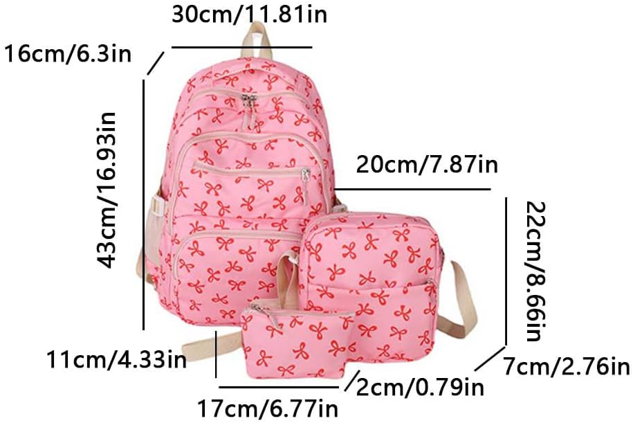 Pink & Red Bow Patter 3 pcs set Backpack for Women - Image 3