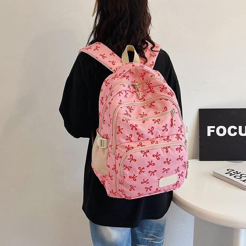 Pink & Red Bow Patter 3 pcs set Backpack for Women - Image 9