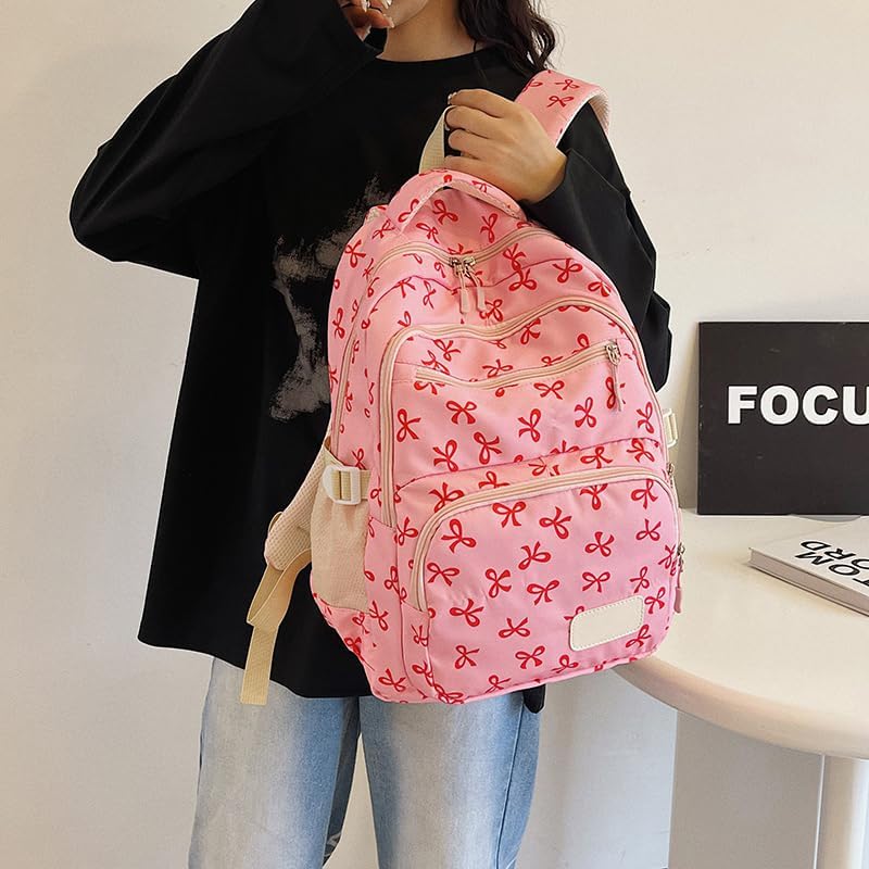 Pink & Red Bow Patter 3 pcs set Backpack for Women - Image 5