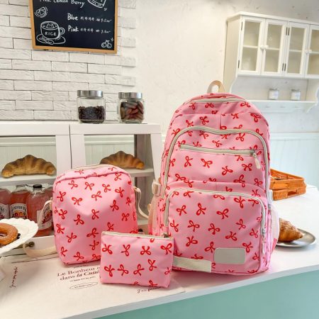 Pink & Red Bow Patter 3 pcs set Backpack for Women